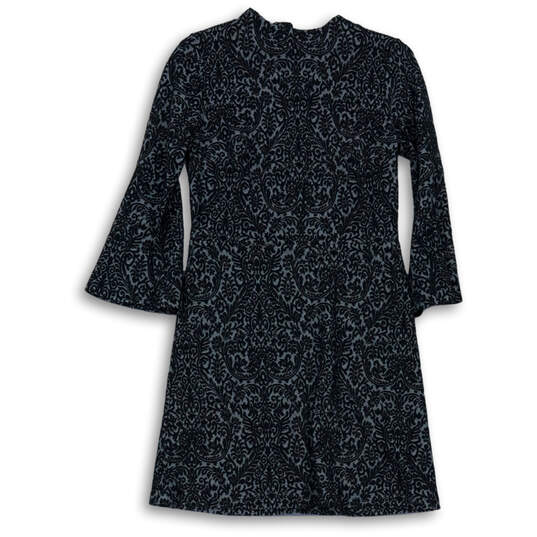 Womens Gray Black Damask Print Mock Neck Bell Sleeve A-Line Dress Size 4P image number 4