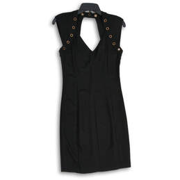Womens Black V-Neck Sleeveless Grommet Side Zip Bodycon Dress Size M