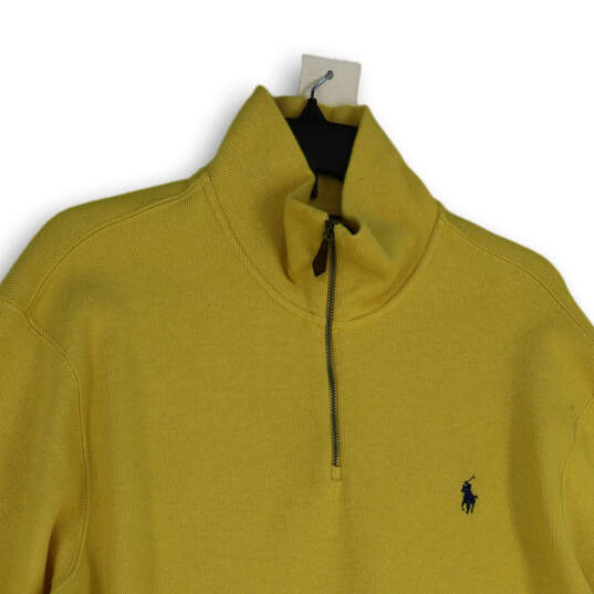 Mens Yellow Collared Quarter Zip Long Sleeve Pullover Sweater Size XL image number 3