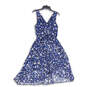 Womens Blue Floral Sleeveless Belted Midi Fit And Flare Dress Size 12 image number 1