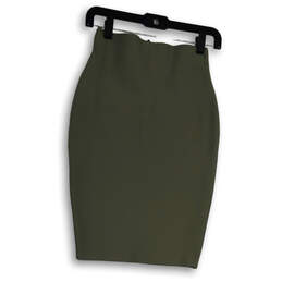Womens Green Flat Front Elastic Waist Pull-On Straight & Pencil Skirt Sz S