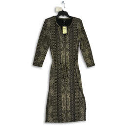 NWT Womens Black Gray Printed Split Neck Long Sleeve Maxi Dress Size Small