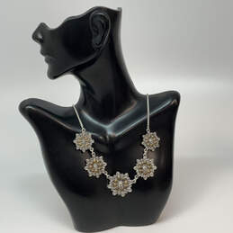 Designer Lucky Brand Silver-Tone 5 Flower Filigree Bead Statement Necklace