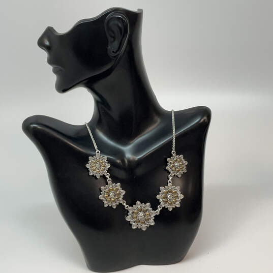 Designer Lucky Brand Silver-Tone 5 Flower Filigree Bead Statement Necklace image number 1