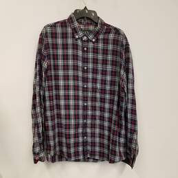 Mens Multicolor Plaid Cotton Long Sleeve Collared Button-Up Shirt Size XL