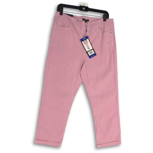 NWT Mario Serrani Womens Pink White Striped Stretch Pull-On Capri Pants Size L image number 1