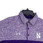 Mens Purple Space Dye Short Sleeve Spread Collar Polo Shirt Size X-Large image number 3