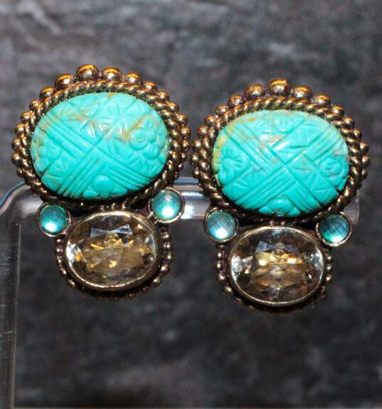 Stephen Dweck Signed Copper Multi-Stone Clip-On Earrings - 19.3g image number 3