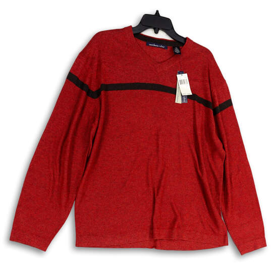 NWT Mens Red Cashmere Long Sleeve V-Neck Tight-Knit Pullover Sweater Size L image number 1