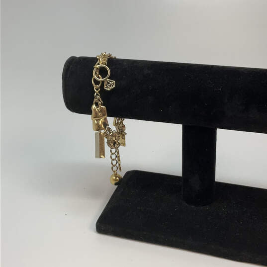 Designer Kate Spade Gold-Tone Rhinestone Link Chain Multiple Charm Bracelet image number 1