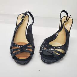 Kate Spade Women's Black Patent Leather Open Toe Wedge Heels Size 9B