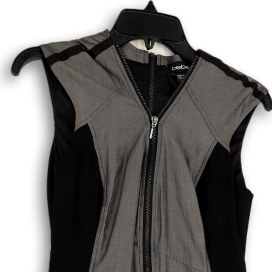 Womens Black Gray Colorblock Regular Fit V-Neck Short Bodycon Dress Size S image number 3