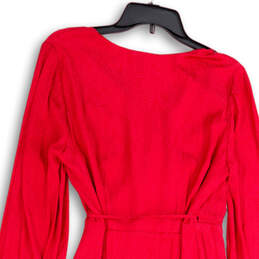 NWT Womens Red Balloon Sleeve V-Neck Asymmetrical Hem Wrap Dress Size M