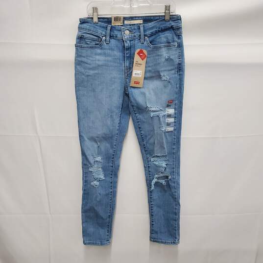 NWT Levi's WM 711 Skinny Ankle Distressed Mid-Rise Blue Denim Jeans 27x 24 image number 1