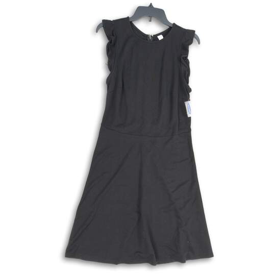 NWT Womens Black Short Sleeve Round Neck Back Zip A-Line Dress Size M image number 1