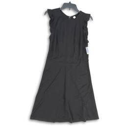 NWT Womens Black Short Sleeve Round Neck Back Zip A-Line Dress Size M