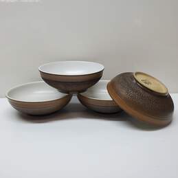 Denby Pottery Stoneware Cotswold Soup Cereal Fruit Bowls Textured Brown Set of 4