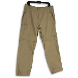 Mens Khaki Flat Front Slash Pocket Straight Leg Hiking Pants Size 36