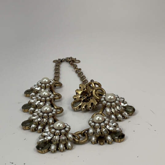 Designer J. Crew Gold-Tone Crystal Cut Stone Flower Statement Necklace image number 3