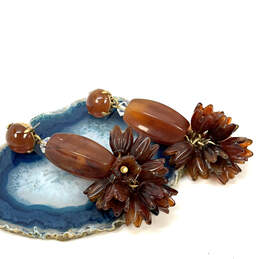 Designer J.Crew Gold-Tone Brown Round Stone Flower Shape Dangle Earrings