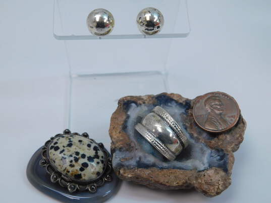 Sterling Silver Dalmatian Jasper Pendant Tapered Cigar Ring & Ball Stud Earrings 18.7g image number 9