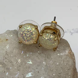 Designer Kate Spade Gold-Tone Round Glitter Crystal Stone Stud Earrings