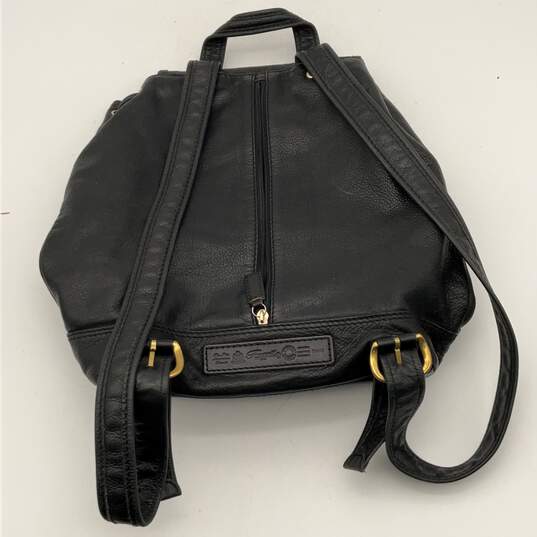 Womens Black Leather Inner Outer Pocket Adjustable Strap Drawstring Backpack image number 3