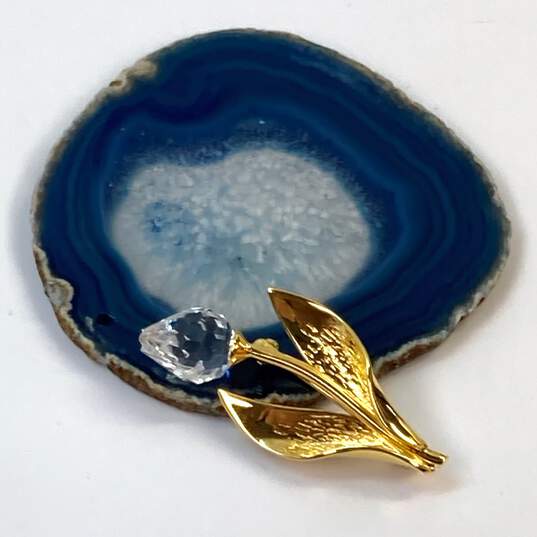 Designer Swarovski Gold-Tone Small Clear Crystal Tulip Flower Brooch Pin image number 2