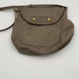 Womens Beige Fold Over Soft Adjustable Strap Zipper Crossbody Bag Purse