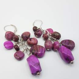 925 Sterling Silver Purple Coral Dangle Bead Earrings