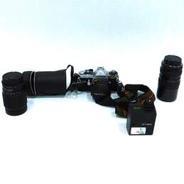 Asahi Pentax ME 35mm Film Camera w/ 2 Extra Lens & Flash