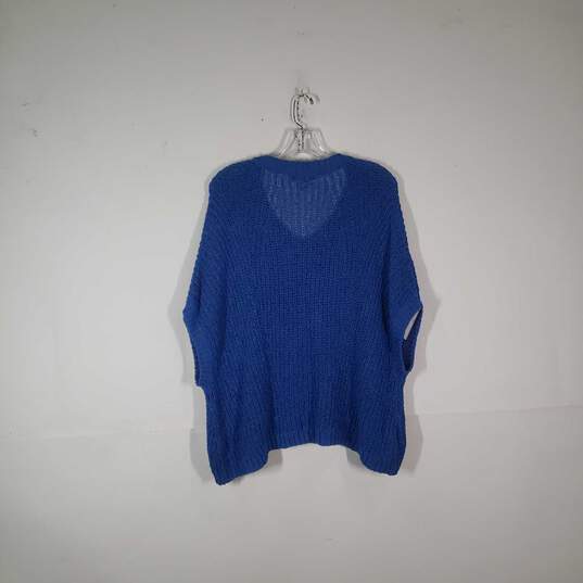 Womens Knitted V-Neck Short Sleeve Semi-Sheer Crochet Pullover Sweater Size M image number 2