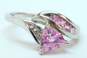 10K White Gold Pink Sapphire Diamond Accent Bypass Ring 2.4g image number 2