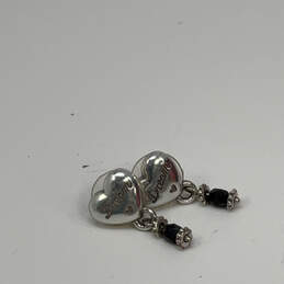 Designer Brighton Silver-Tone Heart Black Faceted Crystal Dangle Earrings