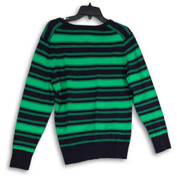 Womens Blue Green Striped V-Neck Long Sleeve Pullover Sweater Size L/G alternative image