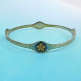 James Avery 925 & 14K Gold Accented Stamped Flowers Bangle Bracelet 12.2g