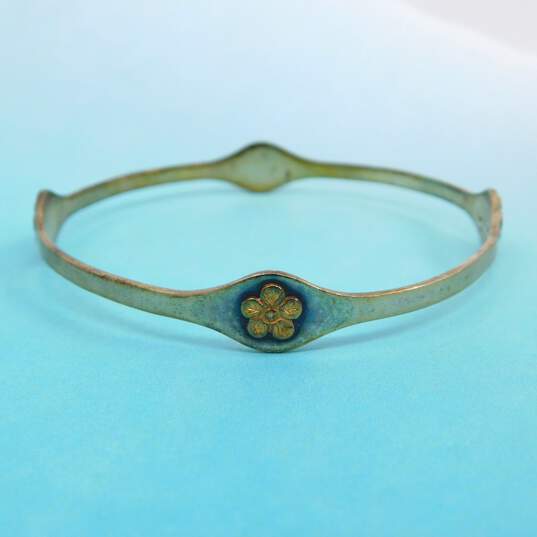 James Avery 925 & 14K Gold Accented Stamped Flowers Bangle Bracelet 12.2g image number 1