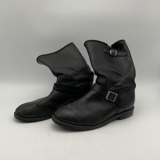 Mens 98412 Black Leather Round Toe Mid- Calf Pull On Biker Boots Size 11 M image number 4