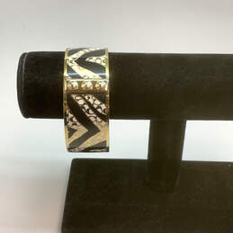 Designer Coach Gold-Tone Black Enamel Classic Round Shape Bangle Bracelet