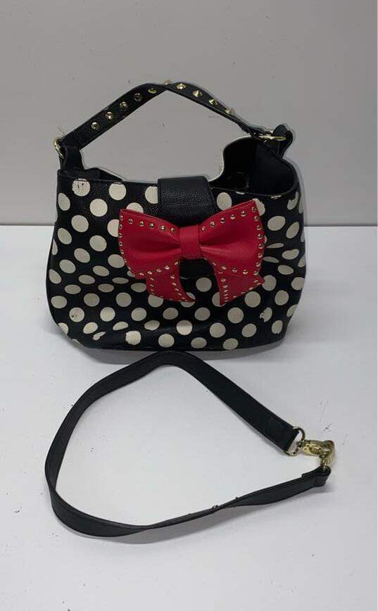 Betsey Johnson Polka Dot Stripe Bow Shoulder Tote Bag image number 6