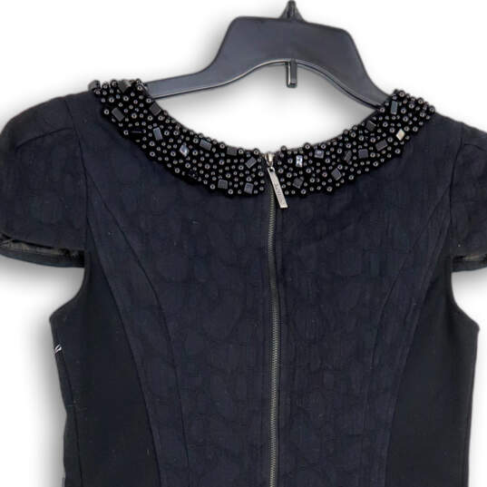 Womens Black Short Cap Sleeve Sequins Round Neck Back Zip Mini Dress Size 6 image number 4