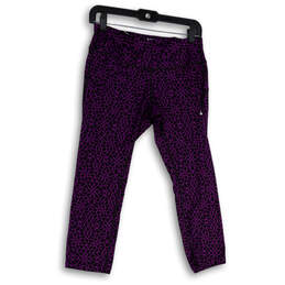 Womens Purple Black Abstract Stretch Dri-Fit Cropped Leggings Size Medium