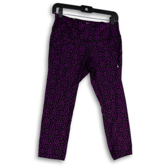 Womens Purple Black Abstract Stretch Dri-Fit Cropped Leggings Size Medium image number 1
