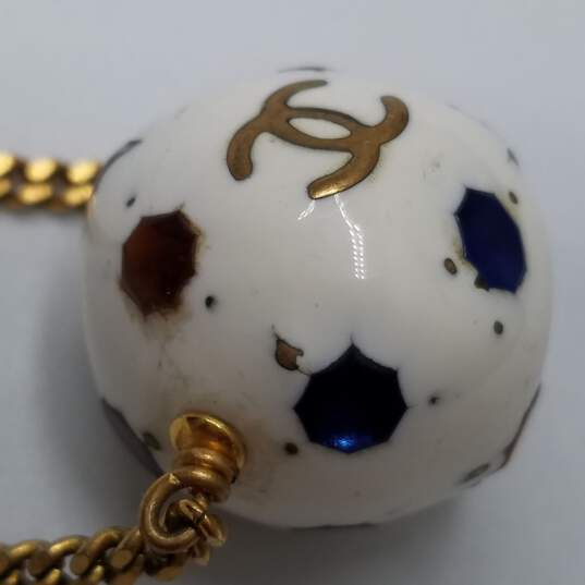 CHANEL Gold Tone Ball Motif Rhinestone Pendant Necklace W/C.O.A 15.7g image number 5