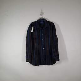 Mens Striped Virgin Wool Long Sleeve Collared Button-Up Shirt Size Large