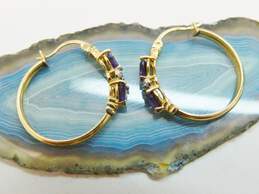 10K Yellow Gold Heart Amethyst Diamond Accent Hoop Earrings 3.6g