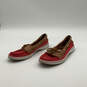 Womens Red Brown Leather Round Toe Slip-On Fashionable Boat Shoes Size 7B image number 4