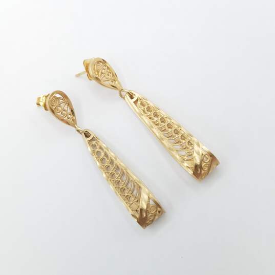 14K Gold Filigree 1.5in Drop Earrings 3.4g image number 5