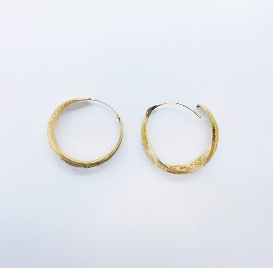 14K Gold Open Scrolled Filigree Tapered Hoop Earrings For Repair 2.2g image number 1