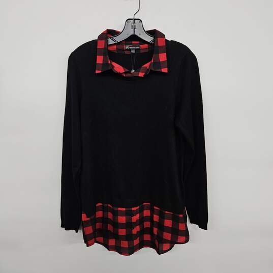 Red/Black Plaid Twofer Collared Sweater image number 1